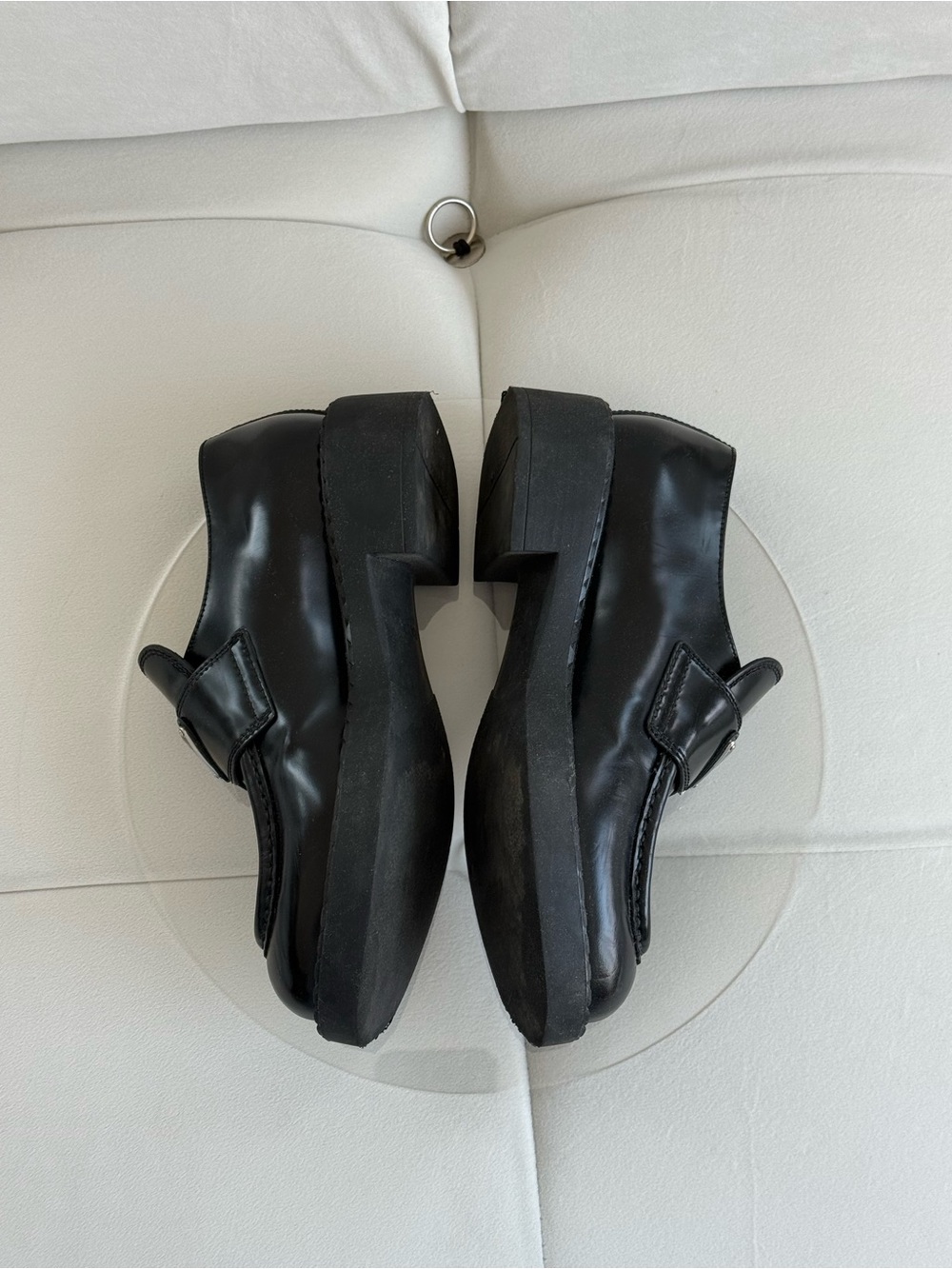 Prada Black Leather Platform Loafers Triangle Logo Women Shoes EU 37 $1270 store - Picture 3 of 13
